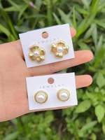 Anting Mutiara Berlapis Emas Vintage Prancis, Anting Stud/Drop Motif Kumbang Naga & Geometris dengan Zirkon Berkilau