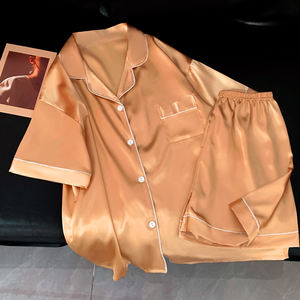 Moda francesa sentido del color sólido pijamas de manga corta verano Simple simulación seda Loungewear se puede usar fuera del traje - Product Image 3