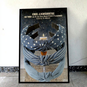 Bandeau pour femme en denim vintage à motif géométrique, large de 13 cm, bord ondulé, accessoires pour cheveux en tissu, usage quotidien - Product Image 3