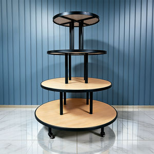 Exhibidor Redondo Rodante Personalizado <span class=keywords><strong>de</strong></span> 4 Niveles con Marco Metálico y Estantes <span class=keywords><strong>de</strong></span> Madera, Mueble Móvil para <span class=keywords><strong>Ropa</strong></span>, Zapatos y Bolsos - Product Image 5