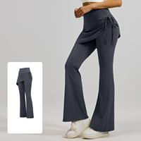 Nouvelles culottes évasées froncées unies taille haute effet froissé 2-en-1, pantalon de yoga respirant en polyester/spandex pleine longueur