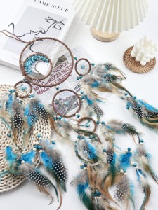 Attrape-rêves Cherokee Popodia fait main en gros, 6 pouces, attrape-rêves turquoise fait main <span class=keywords><strong>avec</strong></span> plume, décoration murale - Product Image 3