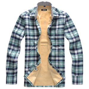 เสื้อเชิ๊ตผ้าสักหลาดลายสก็อตสำหรับผู้ชายอบอุ่นในฤดูหนาว - Product Image 4