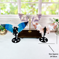 Ailes d'ange papillon sculptées en cristal naturel et pierres précieuses mélangées, avec support métallique, pour décoration et cadeau – Vente chaude