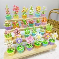Blok Bangunan Kompatibel 40 Buah Mainan DIY Model Ornamen Tanaman Pot Sukulen Mainan Bunga Partikel Mikro Perakitan Anak-anak