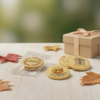 Biscuits personnalisés imprimés avec logo, thème « Merci », Italie – Étiquette blanche, produit alimentaire promotionnel, satin AL052, cadeaux pour mariage et salons professionnels
