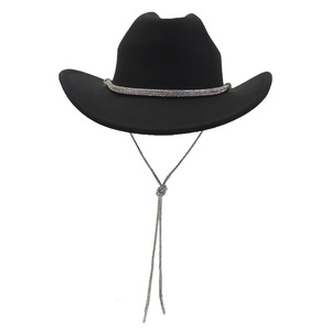 Custom Vintage Black Felt Cowboy <strong>Hat</strong> with Rhinestone Band &amp; Bolo Tie-Outdoor Travel Unisex - Product Image 1