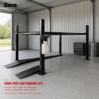Sera Élévateur hydraulique de stationnement pour voitures à 4 poteaux et 4 cylindres, pour plafonds bas, avec roulettes, capacité 9000 lb, pour garage, avec bac anti-goutte et plateau de levage