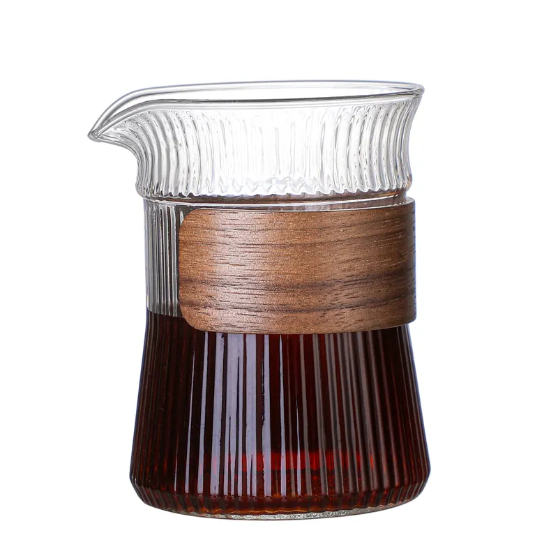 Japanse Stijl Anti-Strijken Walnoot Verticale Graan Hoge Borosilicaatglas Cup Cup Koude Koffie Beker Wijn Divider Thee Set