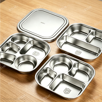 Boîte à lunch carrée en acier inoxydable 304 durable, plateau alimentaire pour micro-ondes, assiette compartimentée pour enfants avec couvercle pour la rentrée scolaire