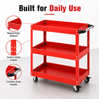 Armoire en acier robuste à 3 étagères avec 3 tiroirs, roulettes pivotantes, chariot de rangement pour garage, chariot de service pour atelier, rouge Karjoys