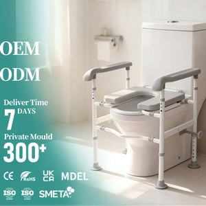 Siège de toilette surélevé auxiliaire sans perçage avec mains courantes, équipement de sécurité <span class=keywords><strong>pour</strong></span> salle de bain <span class=keywords><strong>pour</strong></span> personnes âgées, rampes de toilette d'assistance - Product Image 1