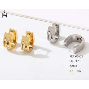 Zt Crystal <b>Huggie</b> Earrings 6mm Gold <b>Silver</b> Stainless Steel Geometric Minimalist For Women - Product Image 1