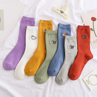 HF Offre Spéciale dames bas chaussettes brodés dessin animé animaux chien 100% coton respirant durable pour printemps saison équipage