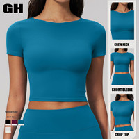 Ensemble 2 pièces de haute qualité pour femme GH : Crop top de yoga à manches courtes et col rond respirant et short de sport