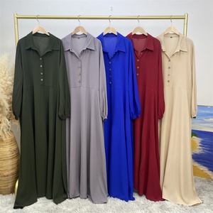 6771# New Bubble Chiffon Dress Shirt Collar Half Front Buttons Belt Sew With Side Together Side Pockets Fashion Eid Abaya Dress - Product Image 6