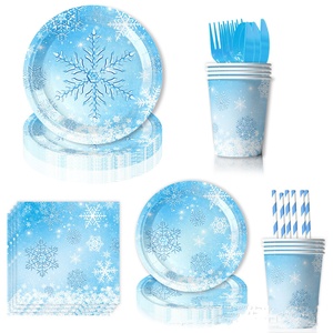 Articles de fête flocon de neige DAMAI, assiettes, serviettes et gobelets en papier bleu et blanc, 40-60 pièces, décorations pour fêtes d'hiver, anniversaires et Noël - Product Image 3
