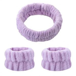Ensemble de bandeaux et bracelets de sport et de maquillage tendance, bandeau en polaire corail élastique pour femme, idéal pour le spa et le lavage du visage - Product Image 3