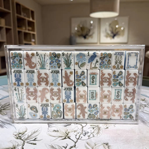 Nouvel ensemble de tuiles de mahjong américaines en acrylique bleu Waterside, motif océan personnalisé, pour divertissement adulte, vente en gros - Product Image 4