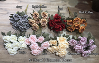 Bouquet de roses artificielles en tissu à 9 têtes, motif diamant, blanc, rose et aux couleurs d'automne, pour mariage, commerce international, vente en gros de Chine