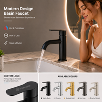 Robinet de lavabo moderne sans contact haut de gamme en acier inoxydable finition noire, monocommande, monotrou, à poser sur le plan, pour salle de bain