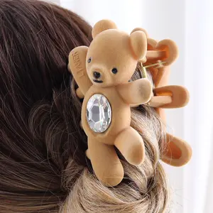 personalisierter großer haarclip flocking teddybär haar klammer clip mit steinen