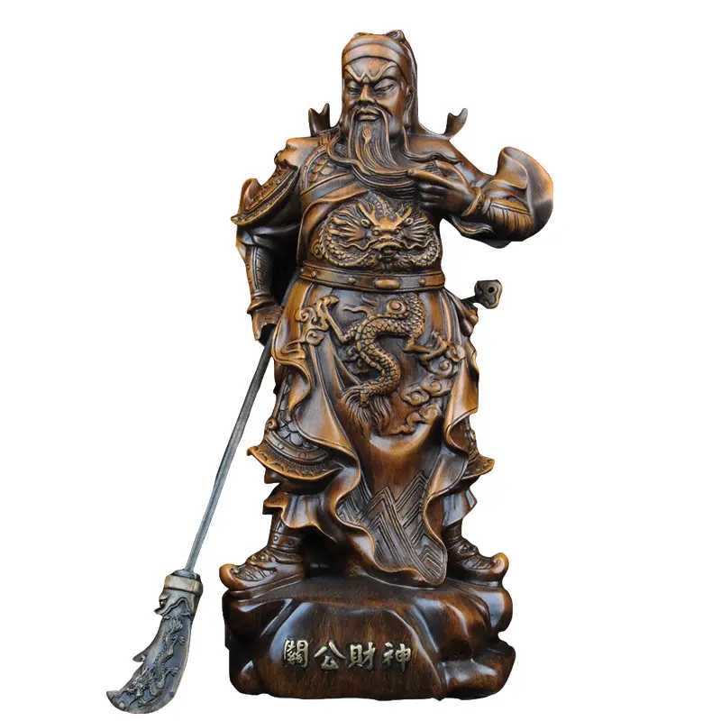 Ahşap renk Statuine sinema sıcak Guan Yu reçine süs güçlü Guan Gong buda heykeli