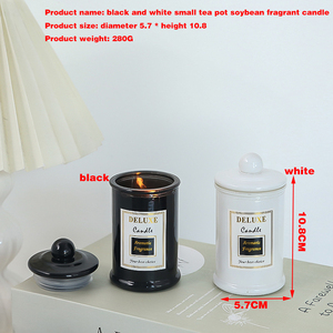 Bougies en cire aromatique dans un bocal en verre, personnalisé, classique, luxe, <span class=keywords><strong>noir</strong></span>, blanc, pot à thé avec couvercle, bougies parfumées de soja - Product Image 6