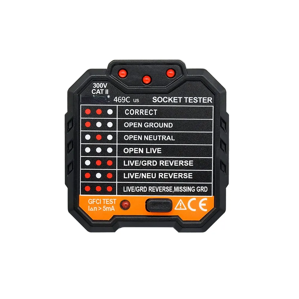 DECCA tester soket plastik indikasi LED 469C, arus AC 250V/50Hz uji 10mA soket daya polaritas/kebocoran garis langsung nol