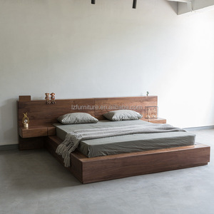 <b>China</b> Factory Direct Custom Made Affordable Solid Wood <b>Bed</b> Frame with Built-in Headboard And Nightstands for 3 Star Hotels - Product Image 3