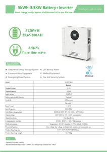 ระบบจัดเก็บพลังงานแสงอาทิตย์ จอแสดงผล LCD 3.5KW 25.6V 5120Wh 200Ah ออลอินวัน แบตเตอรี่ LiFePO4 อินเวอร์เตอร์ไฮบริดกริด  คลื่นไซน์บริสุทธิ์ CAN - Product Image 4