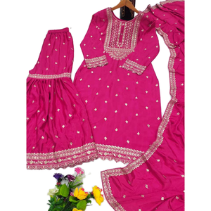 Conjunto de traje de diseñador para mujer con Sharara bordada y Dupatta Secuencia de trabajo incluido - Product Image 1