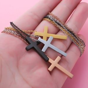 Engraved 18K Gold Plated Stainless Steel Charm Small Cross Christian Jewelry <b>Choker</b> Pendant Necklace for Women - Product Image 3