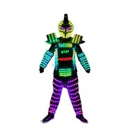 Costume LED programmable de robot-mecha pour performance scénique en boîte de nuit, avec affichage sur la poitrine et gants laser