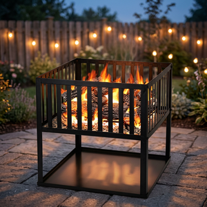 Freestanding Steel Fire Pit With Ash Pan <b>Wood</b> <b>Burning</b> Outdoor Heating Square Design - Product Image 1