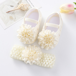 Newborn Lace Flowers <strong>Headband</strong> Anti-Slip Soft Sole First <strong>Walkers</strong> Toddler Kids Cotton Baptism Shoes Spring Infant Baby Girl Shoes - Product Image 5