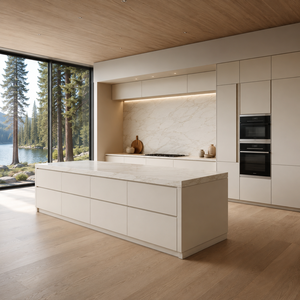 Mobili da <span class=keywords><strong>Cucina</strong></span> Personalizzati Senza Maniglie con Isola Centrale e Frontali in Lacca Opaca - Product Image 1