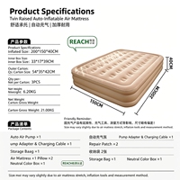 Matelas pneumatique gonflable en PVC floqué avec pompe intégrée, taille double/grand lit/king size, lit d'appoint surélevé portable pour la maison, le camping, les voyages en plein air