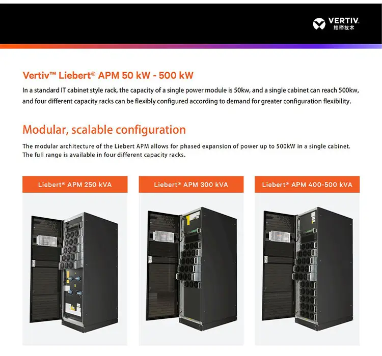 Vertiv Liebert APM250 çevrimiçi ups güç kaynağı sistemi modüler veri merkezi için modüler ups 50kva 250kva