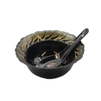 Service de table 4 pièces en verre opale noir comprenant assiette à dîner, assiette à salade, bol à soupe et tasse, look de table moderne et cohérent