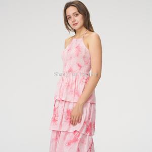 Robe d'été élégante personnalisable pour femme, à bretelles spaghetti, sans manches, à volants, imprimée et dos nu - Product Image 3