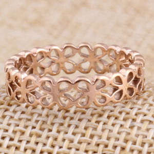 Four Hearts Hollow Out <b>Ring</b> 5mm Steel Rose Gold Korean Style <b>Couple</b> Jewelry Gift - Product Image 4