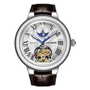 Reloj Mecánico Automático HANBORO para Hombre, Esqueletizado con Flor, Rueda de Equilibrio, Esferas Espaciales, Bisel de Diamantes, Cristal, Puntero Personalizado - Product Image 2