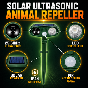 Repellente per Animali ad Ultrasuoni a Energia Solare con Angolo Regolabile, Ultrasuoni + Luce LED Lampeggiante, Repellente per Gatti, Cani e Volpi da Esterno - Product Image 1