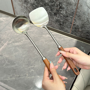 304 Stainless Steel Spatula Set With Ebony Handle 2 Pieces For Kitchen Cooking Stir Fry Soup Ladle Utensils - Product Image 3
