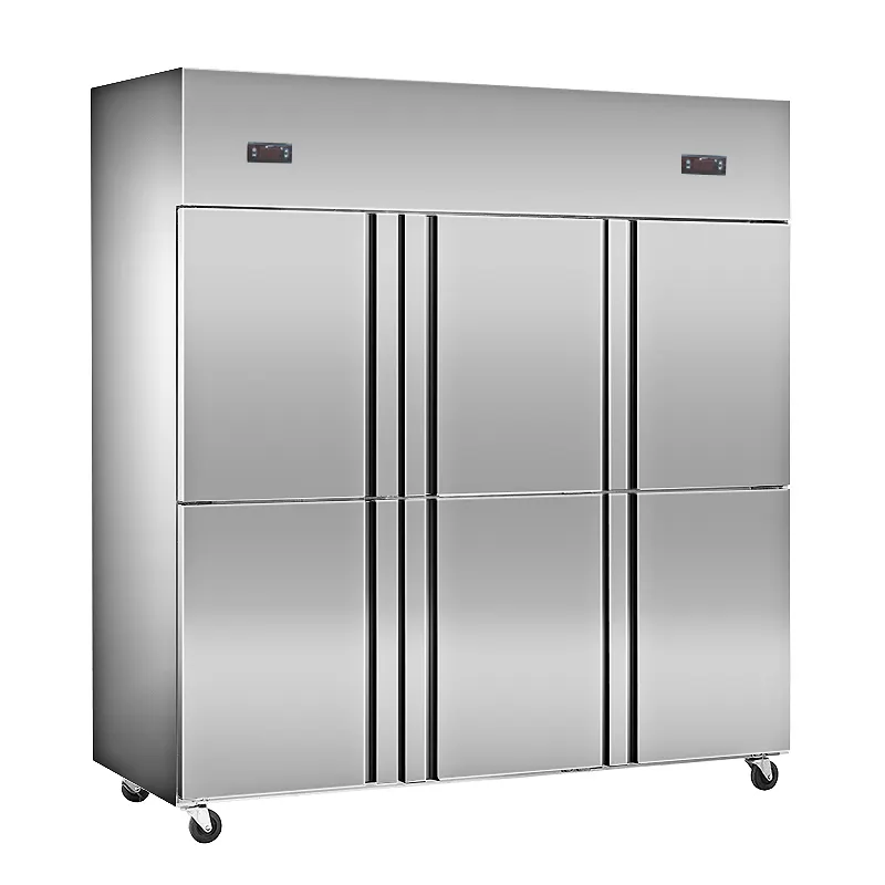 Congelador vertical de acero inoxidable, refrigerador comercial y congelador de seis puertas