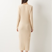 Robe longue en cachemire 30% pour femme, col en V côtelé large, pour le bureau et le quotidien, tricot à manches longues, hiver, confortable et élégante