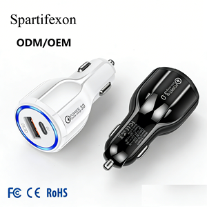 Caricabatterie Rapido 18W per Auto, Caricatore USB QC3.0 Tipo <span class=keywords><strong>C</strong></span> per <span class=keywords><strong>2</strong></span> Dispositivi - Product Image 1