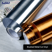 Espejo de vinilo cepillado impermeable, Película autoadhesiva de decoración metálica de oro y plata, pegatina de vinilo para trazador de corte