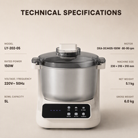 Robot pâtissier électrique multifonctionnel pour cuisine familiale, mini-mélangeur de pâte automatique avec bol en acier inoxydable de 5 L
